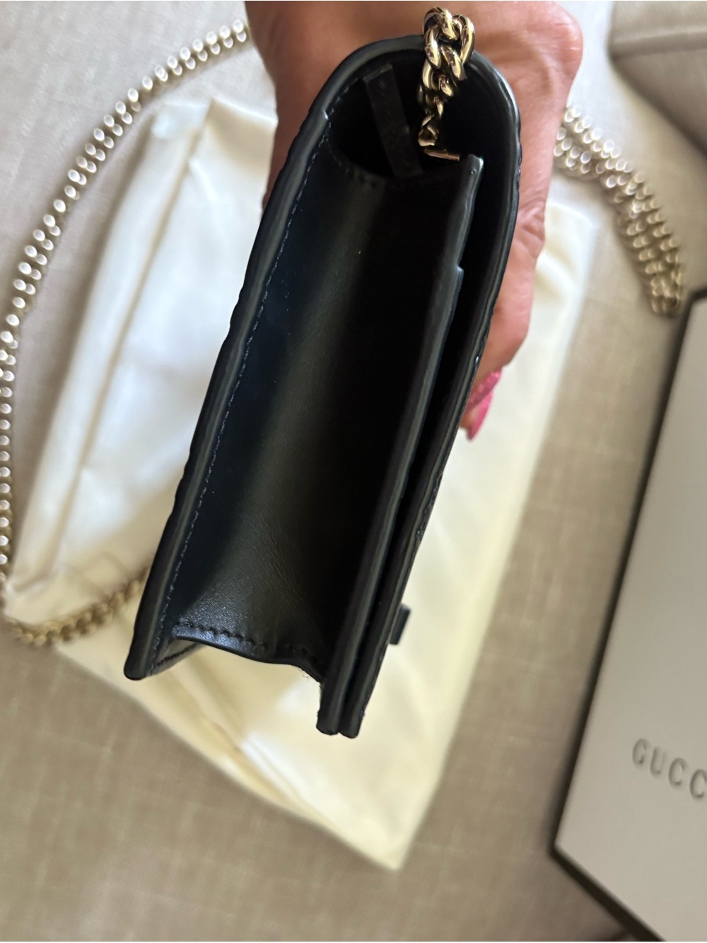 Gucci Black Embossed Leather Chain Crossbody - Picture 5 of 14